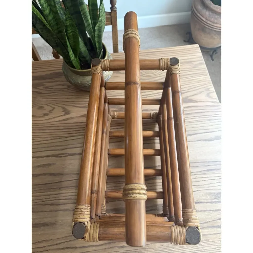 Vintage Midcentury 1960s Paul Frankl Style Bamboo Magazine Rack